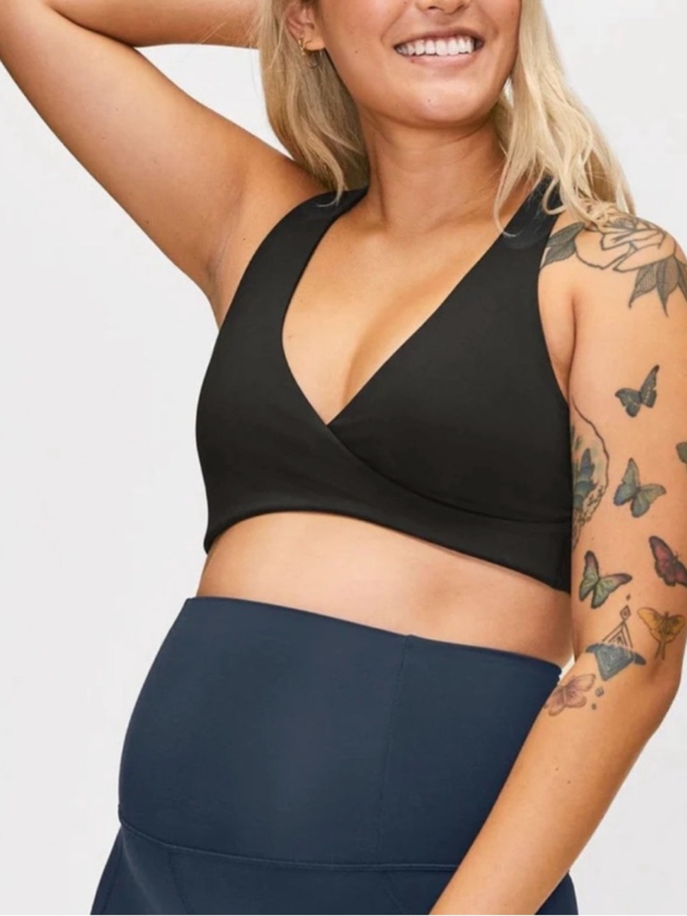 girlfriend collective Black V‑Neck Maternity Sleep & Nursing Bralette